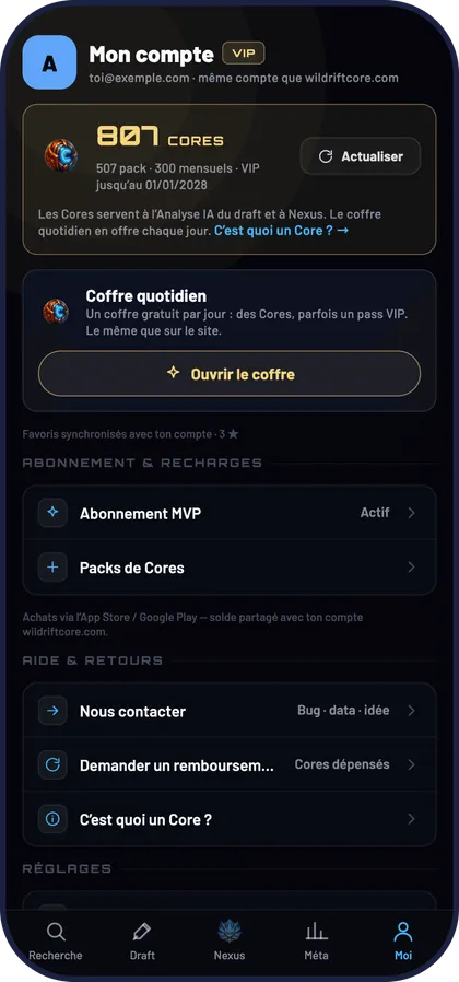 Capture de l’app WRC Nexus : Ton compte