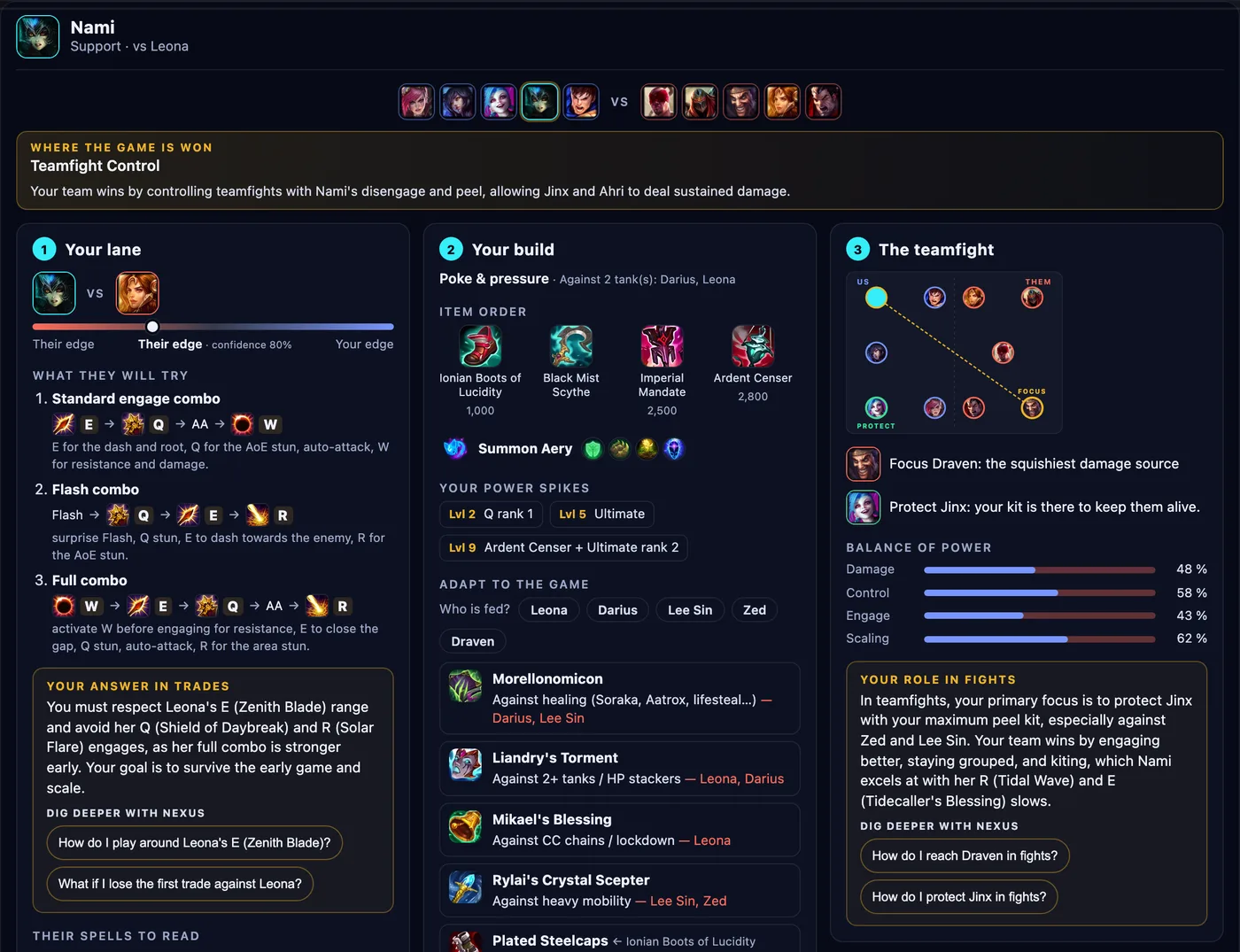 Nami – Leona maç planı: koridor, build ve takım savaşı